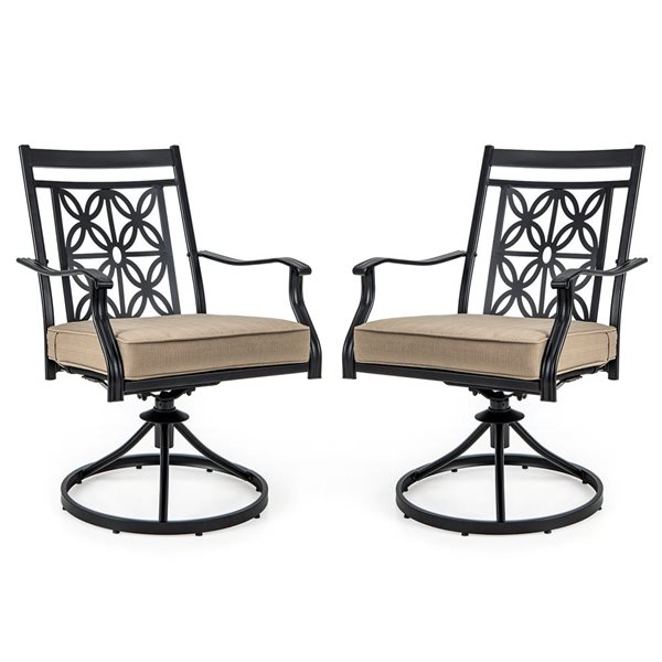 Costway 2-Piece Metal Patio Swivel Chair with Beige Cushion