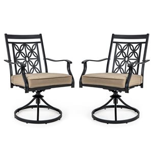 Costway 2-Piece Metal Patio Swivel Chair with Beige Cushion