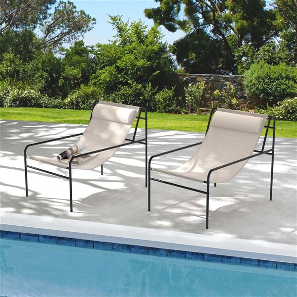 Costway 2-Piece Beige Patio Sling Lounge Chair with Removable Headrest Pillow