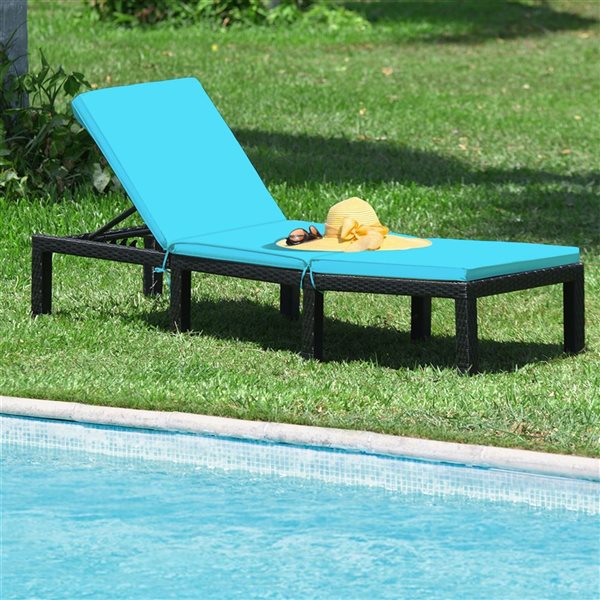 Costway 2-Piece Adjustable Rattan Patio Chaise Lounge w/ Turquoise Cushion