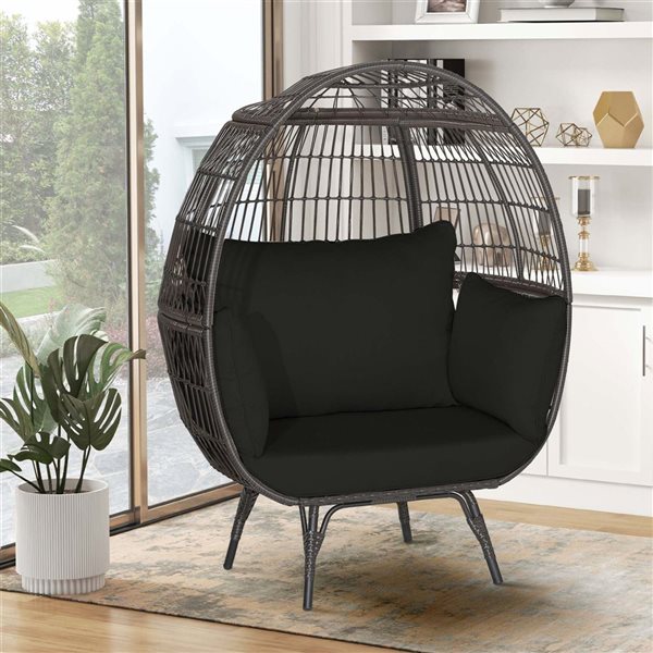 Costway Black Patio Oversized Rattan Wicker Egg Chair