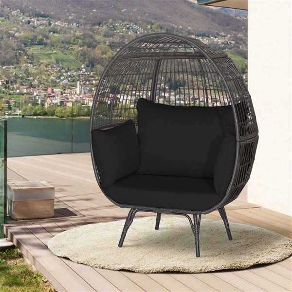 Costway Black Patio Oversized Rattan Wicker Egg Chair