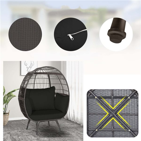 Costway Black Patio Oversized Rattan Wicker Egg Chair