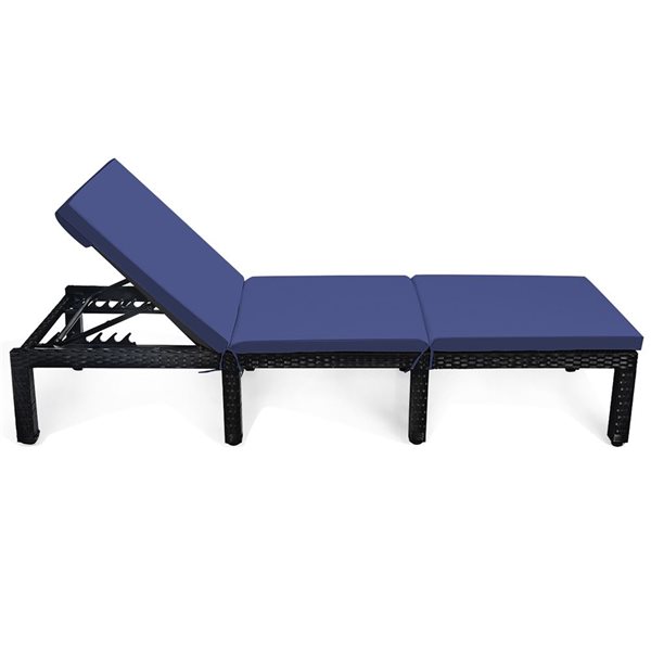 Costway Patio Rattan Reclining Lounge Chaise w/ Navy or White Cover