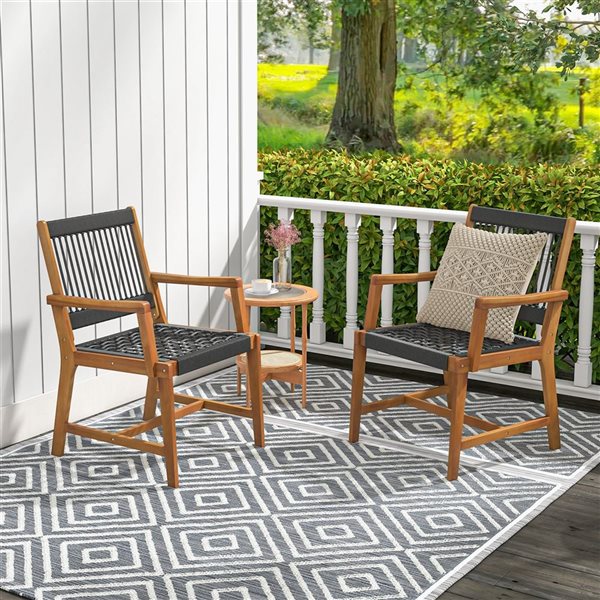 Costway 2-Piece Black Robe Woven and Acacia Wood Dining Chairs