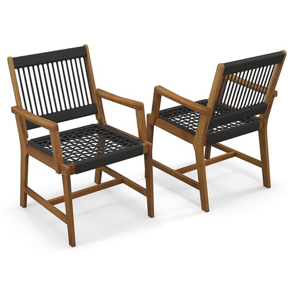 Costway 2-Piece Black Robe Woven and Acacia Wood Dining Chairs