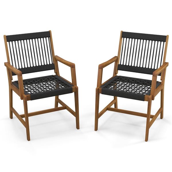 Costway 2-Piece Black Robe Woven and Acacia Wood Dining Chairs