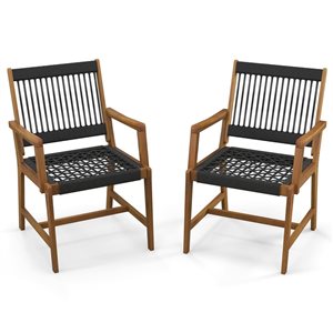 Costway 2-Piece Black Robe Woven and Acacia Wood Dining Chairs