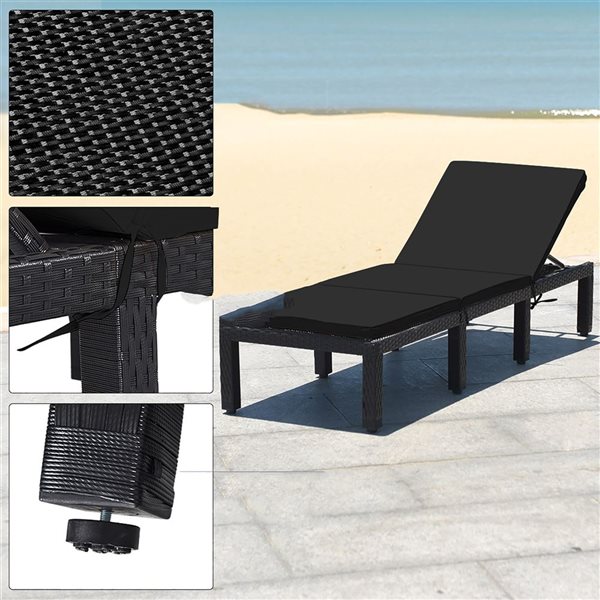 Costway Black Patio Rattan Reclining Lounge Chaise w/ Turquoise Cushion