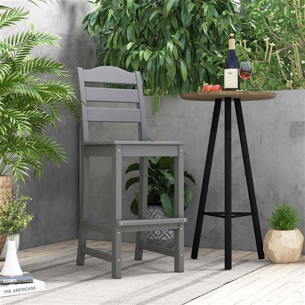 Costway Grey Outdoor HDPE Bar Stool