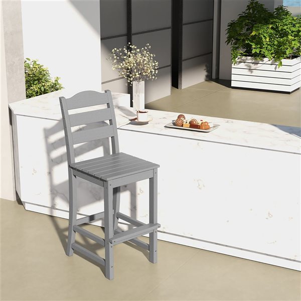 Costway Grey Outdoor HDPE Bar Stool