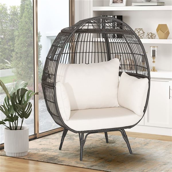 Costway Off-White Patio Oversized Rattan Wicker Egg Chair