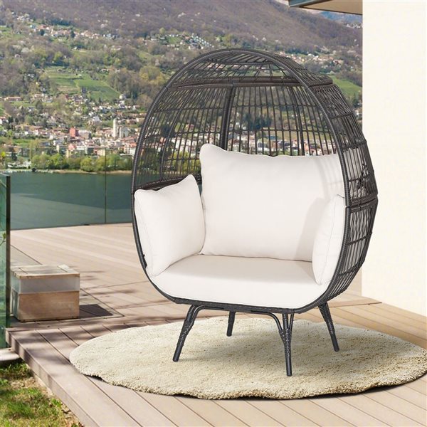 Costway Off-White Patio Oversized Rattan Wicker Egg Chair