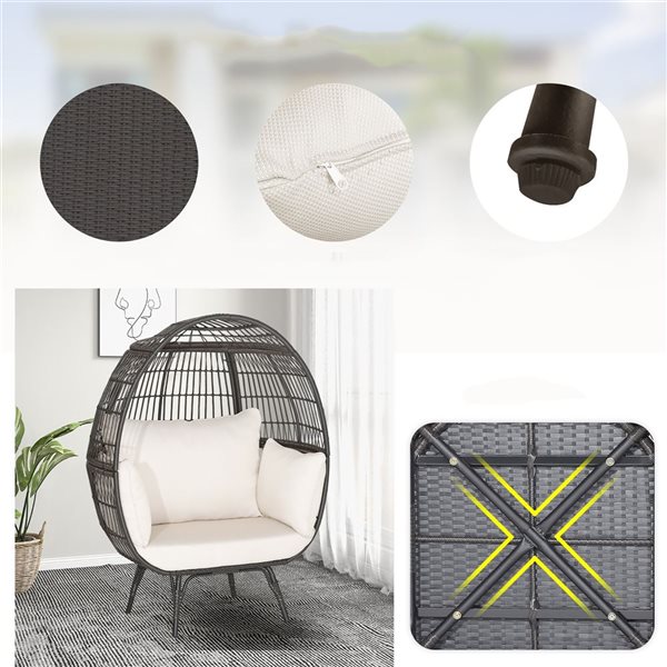 Costway Off-White Patio Oversized Rattan Wicker Egg Chair