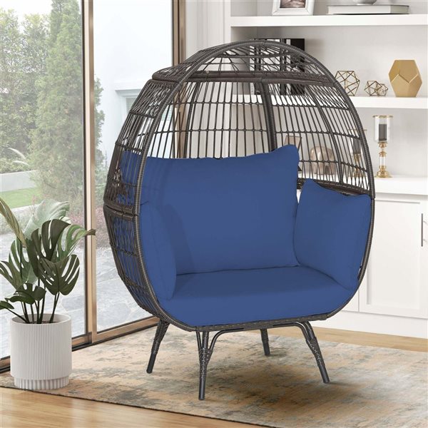 Costway Blue Patio Oversized Rattan Wicker Egg Chair