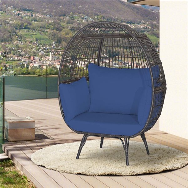 Costway Blue Patio Oversized Rattan Wicker Egg Chair