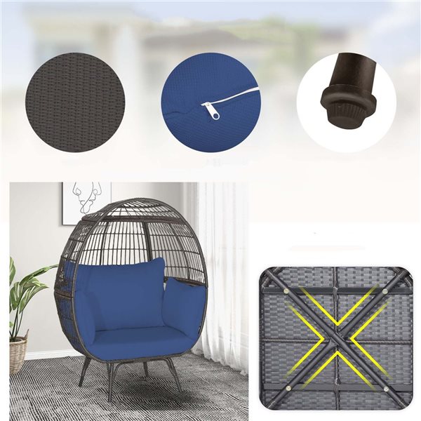 Costway Blue Patio Oversized Rattan Wicker Egg Chair