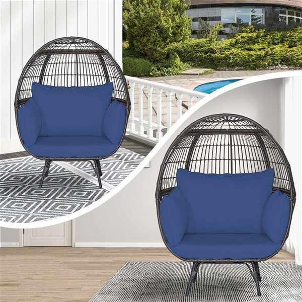 Costway Blue Patio Oversized Rattan Wicker Egg Chair