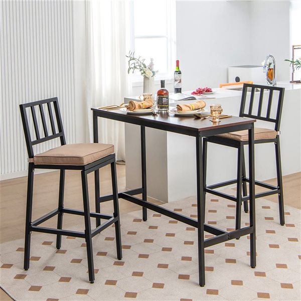 Costway 2-Piece Patio Metal Bar Stools with Beige Cushion