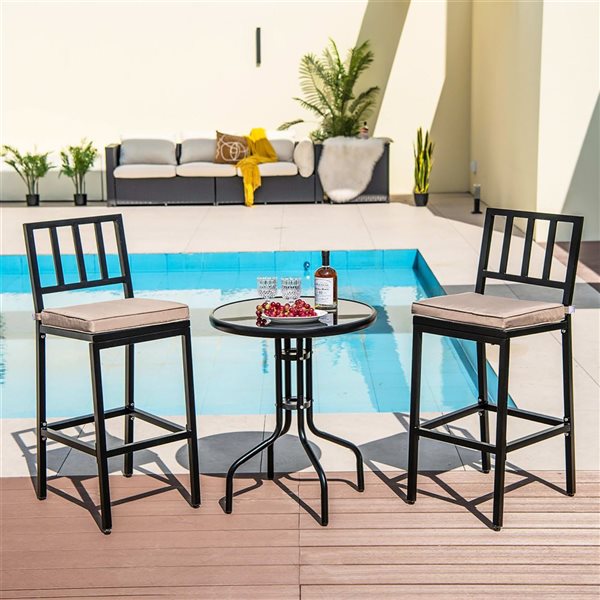 Costway 2-Piece Patio Metal Bar Stools with Beige Cushion