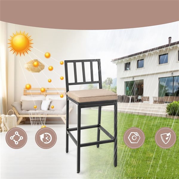 Costway 2-Piece Patio Metal Bar Stools with Beige Cushion