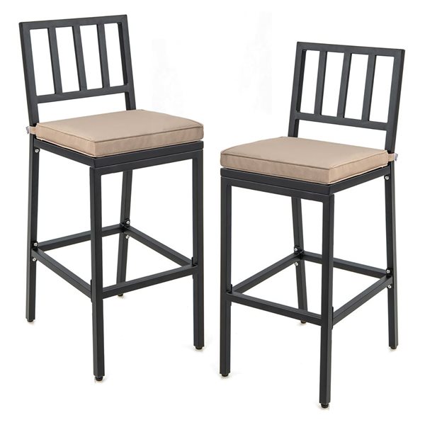 Costway 2-Piece Patio Metal Bar Stools with Beige Cushion