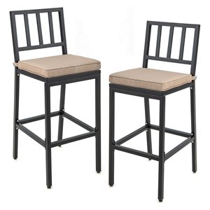 Costway 2-Piece Patio Metal Bar Stools with Beige Cushion