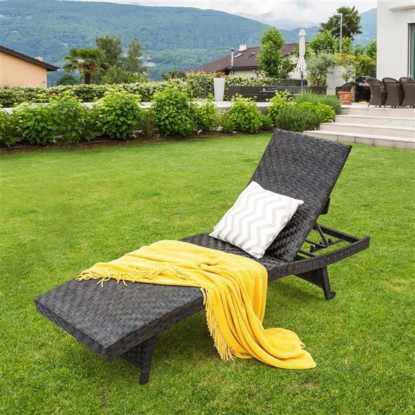 costway outdoor rattan lounge chair chaise recliner adjustable cushioned patio