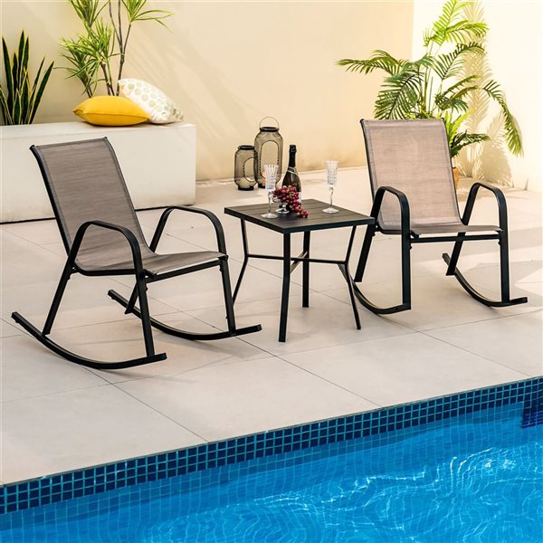 Costway 2-Piece Brown Heavy-Duty Metal Patio Rocking Chair