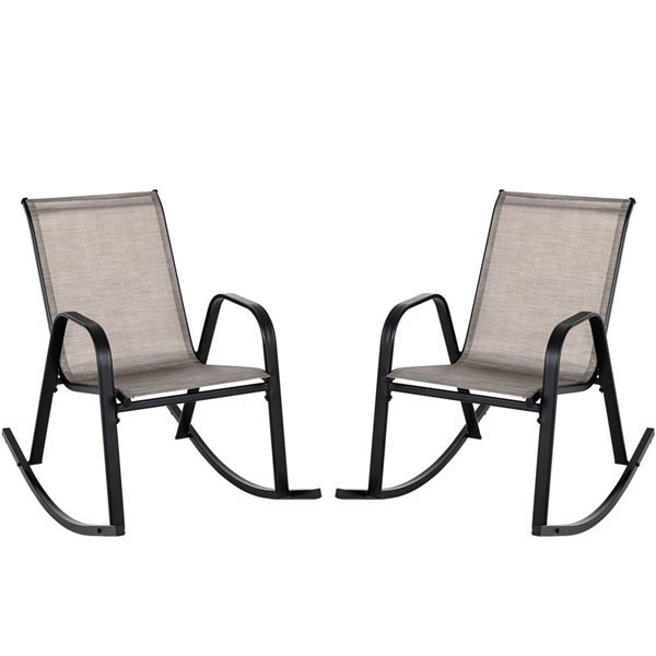 Costway 2-Piece Brown Heavy-Duty Metal Patio Rocking Chair