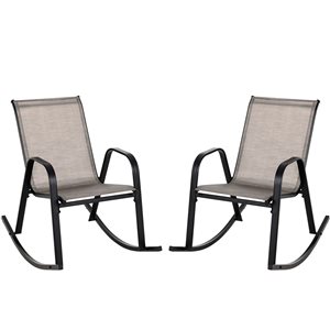 Costway 2-Piece Brown Heavy-Duty Metal Patio Rocking Chair