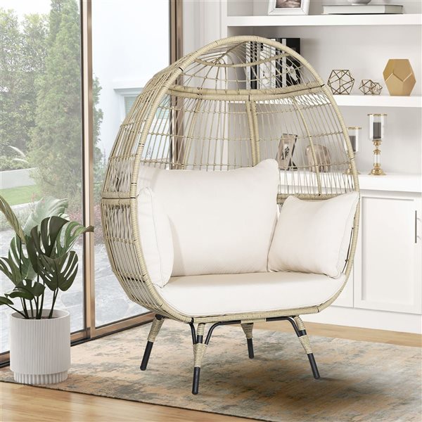 Costway White Patio Oversized Rattan Wicker Egg Chair