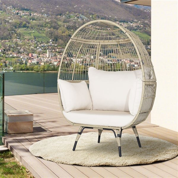 Costway White Patio Oversized Rattan Wicker Egg Chair