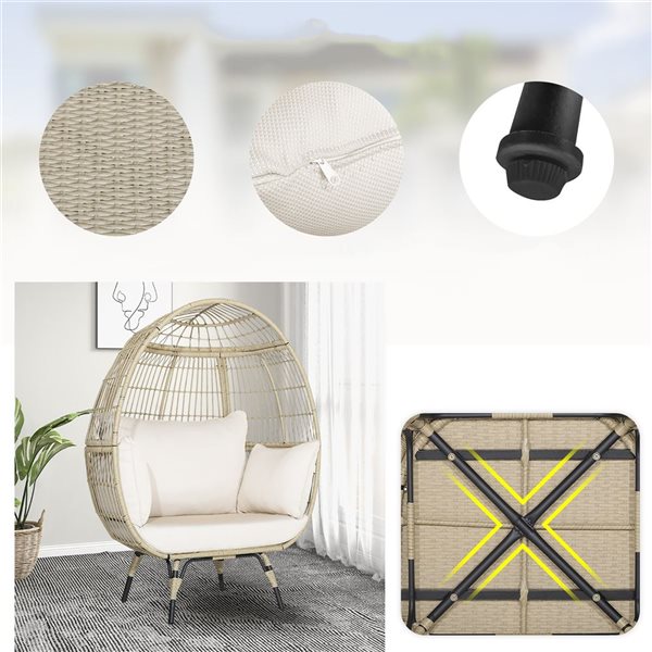 Costway White Patio Oversized Rattan Wicker Egg Chair