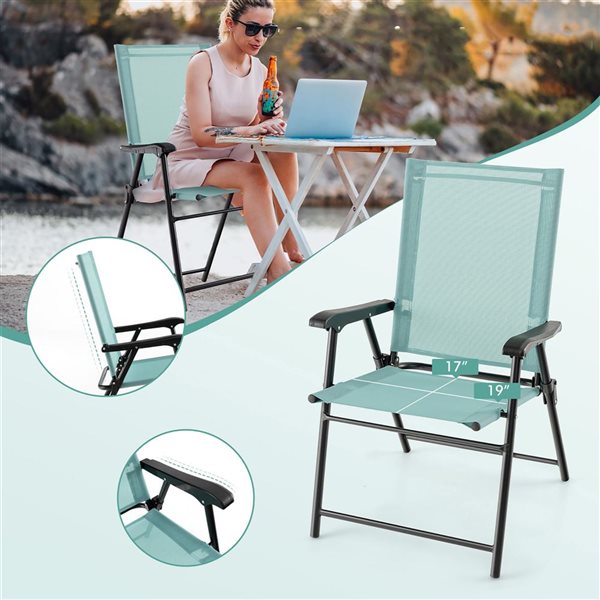 Costway 2-Piece Green Portable Metal Folding Sling Back Chair