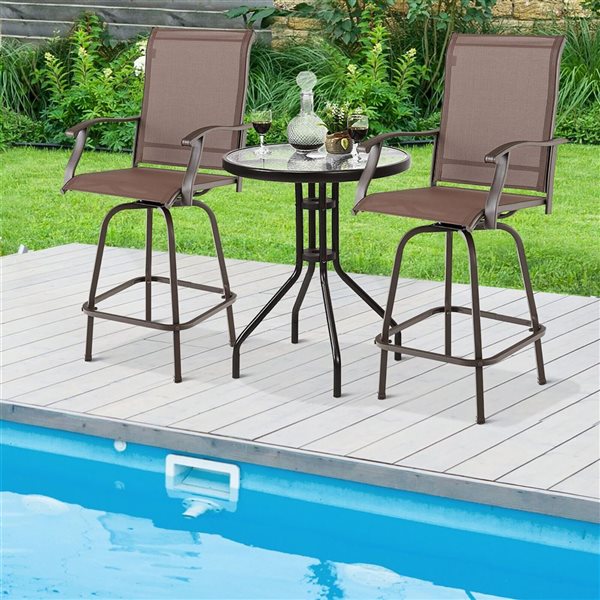 Costway 2-Piece Brown 360 Rotation Swivel Bar Stools