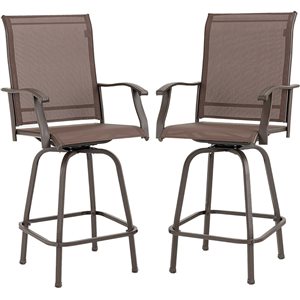 Costway 2-Piece Brown 360 Rotation Swivel Bar Stools