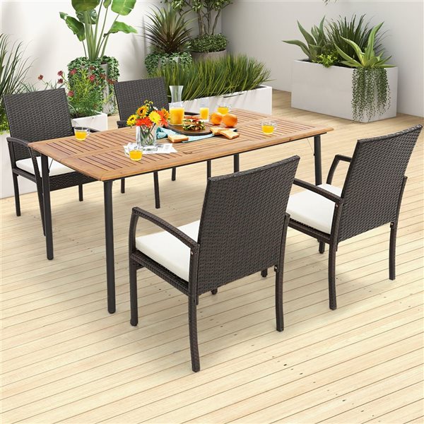 Costway 4-Piece Patio PE Wicker Dining Chairs with Soft Zippered Withe Cushion