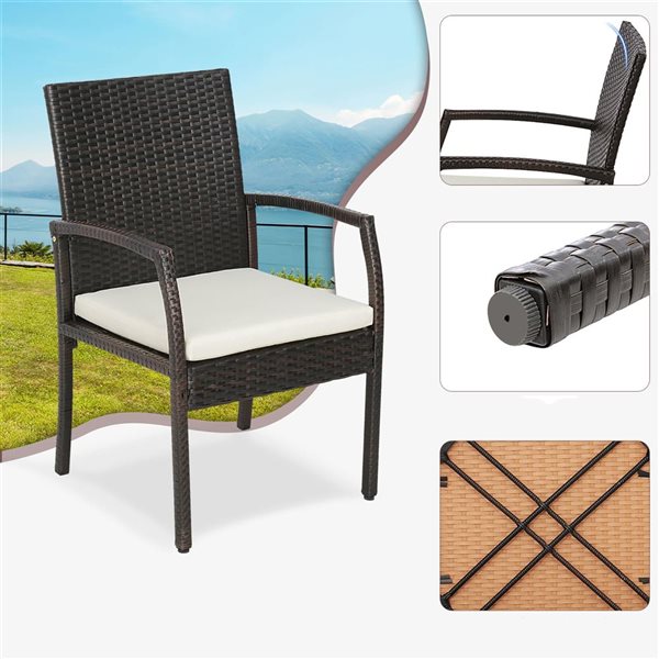 Costway 4-Piece Patio PE Wicker Dining Chairs with Soft Zippered Withe Cushion