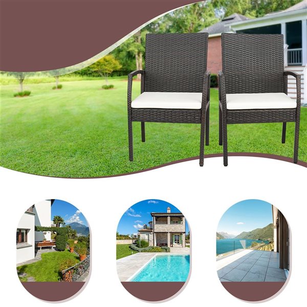 Costway 4-Piece Patio PE Wicker Dining Chairs with Soft Zippered Withe Cushion