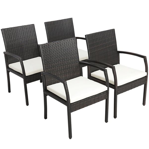 Costway 4-Piece Patio PE Wicker Dining Chairs with Soft Zippered Withe Cushion