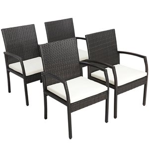 Costway 4-Piece Patio PE Wicker Dining Chairs with Soft Zippered Withe Cushion