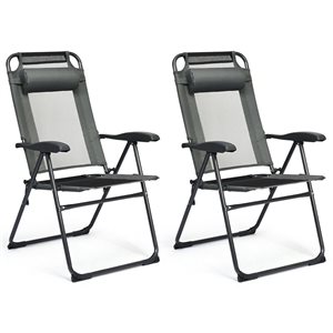 Costway 2-Piece Adjustable Reclining Folding Chairs w/ Headrest - Grey