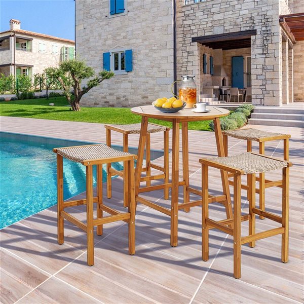 Costway 2-Piece Patio Wicker Bar Stools with Acacia Wood Frame