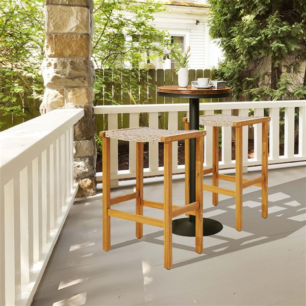 Costway 2-Piece Patio Wicker Bar Stools with Acacia Wood Frame