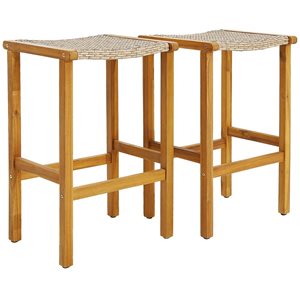 Costway 2-Piece Patio Wicker Bar Stools with Acacia Wood Frame