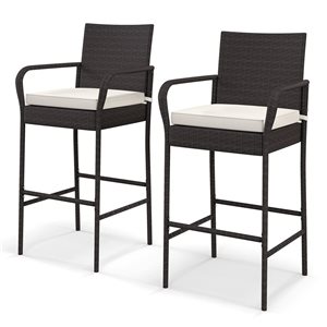 Costway 2-Piece Black Wicker Counter Height Cushioned Patio Barstools