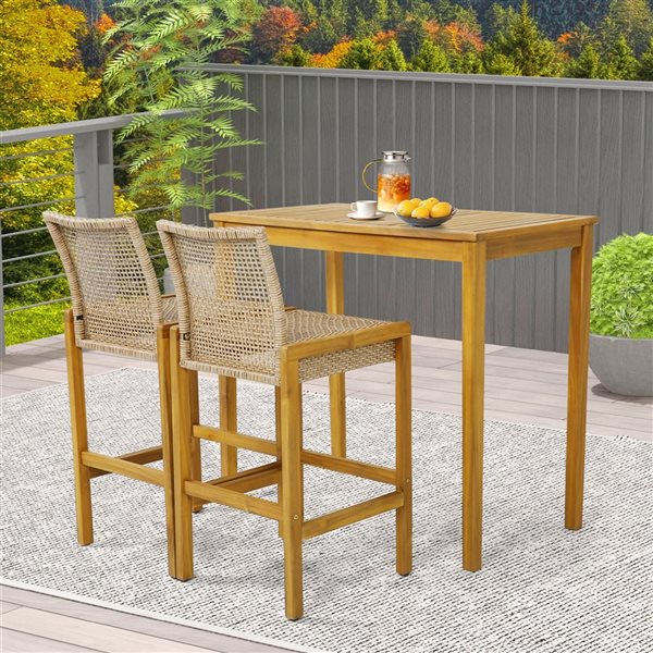 Costway 2-Piece Patio Wood and Rattan Barstools