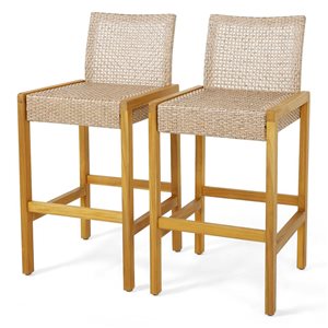 Costway 2-Piece Patio Wood and Rattan Barstools