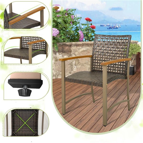 Costway 4-Piece Patio Wicker Dining Chairs w/ Acacia Wood Armrests